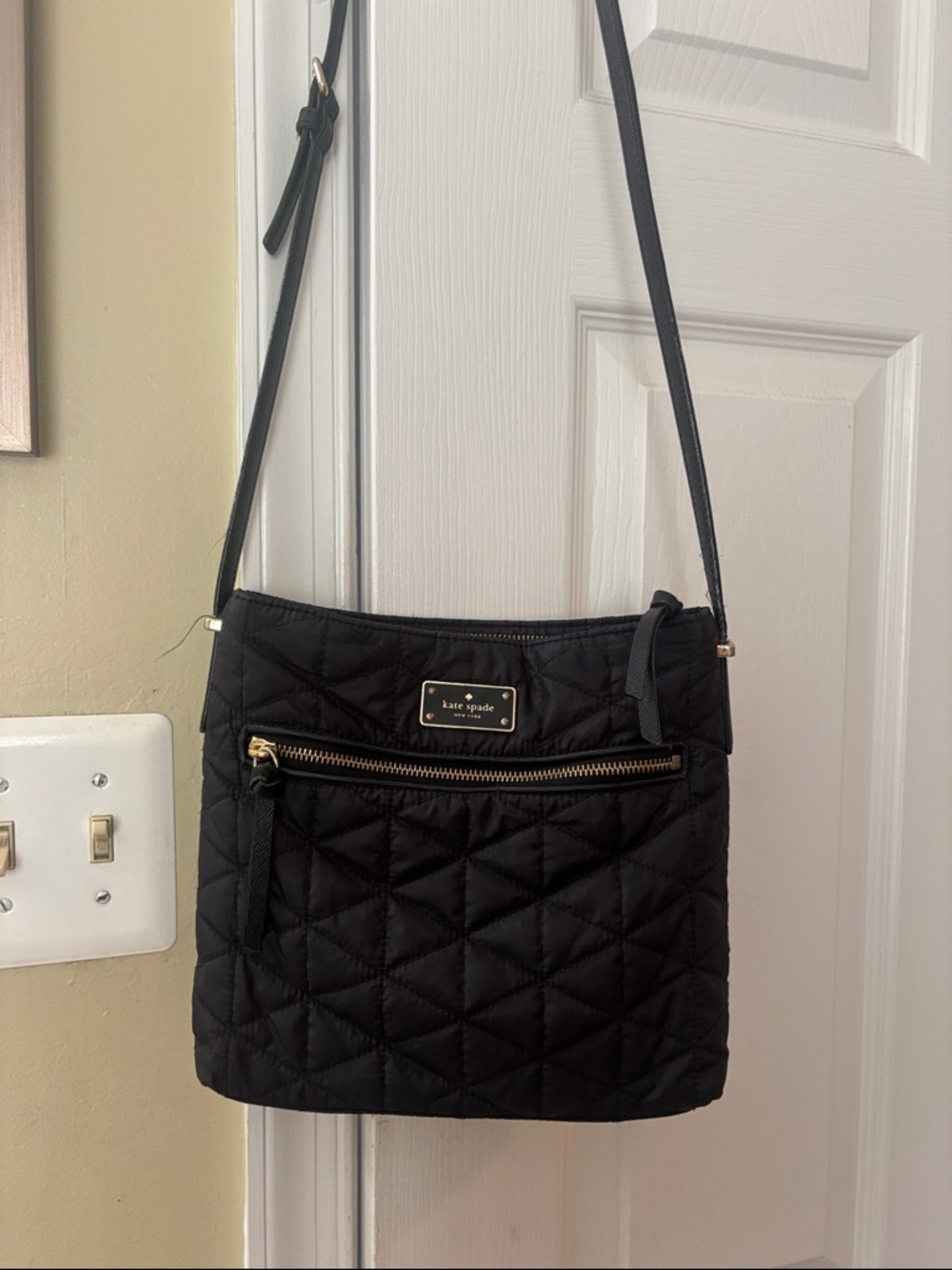 Kate Spade Black Quilted Nylon Crossbody with Gold Hardware